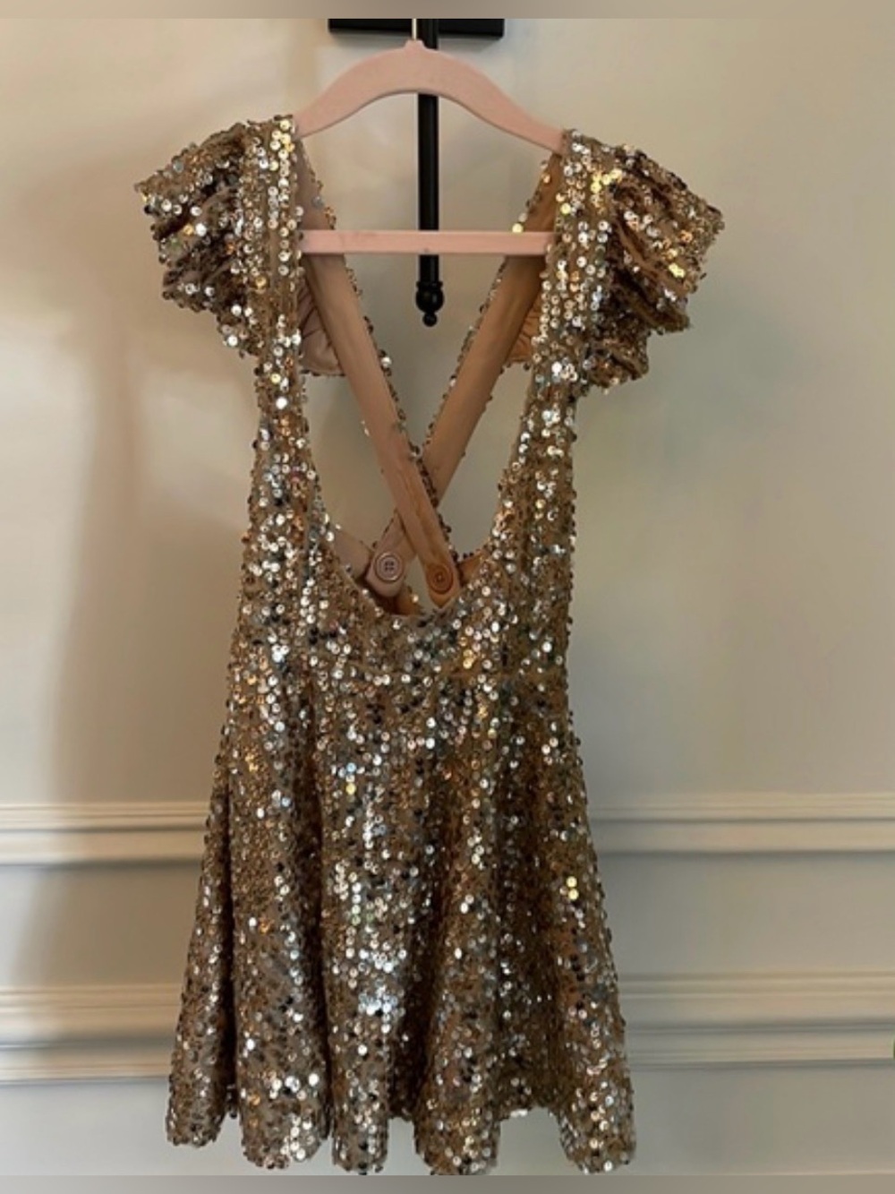 Mia Joy Gold Sequin Flutter Sleeve dress